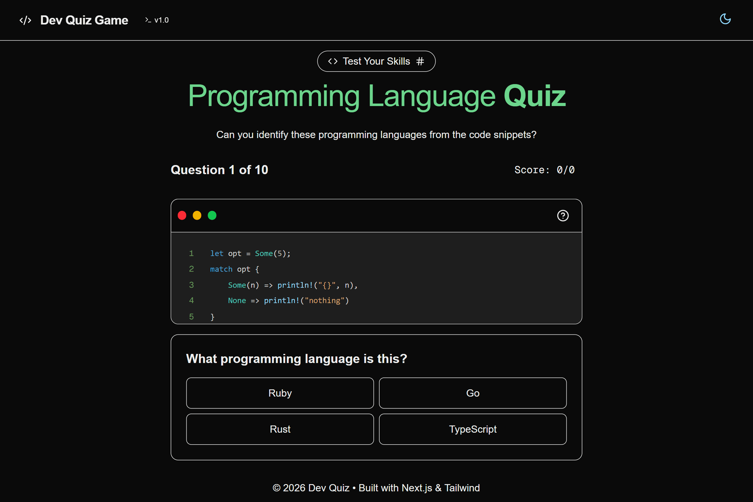 Dev-Quiz-Game